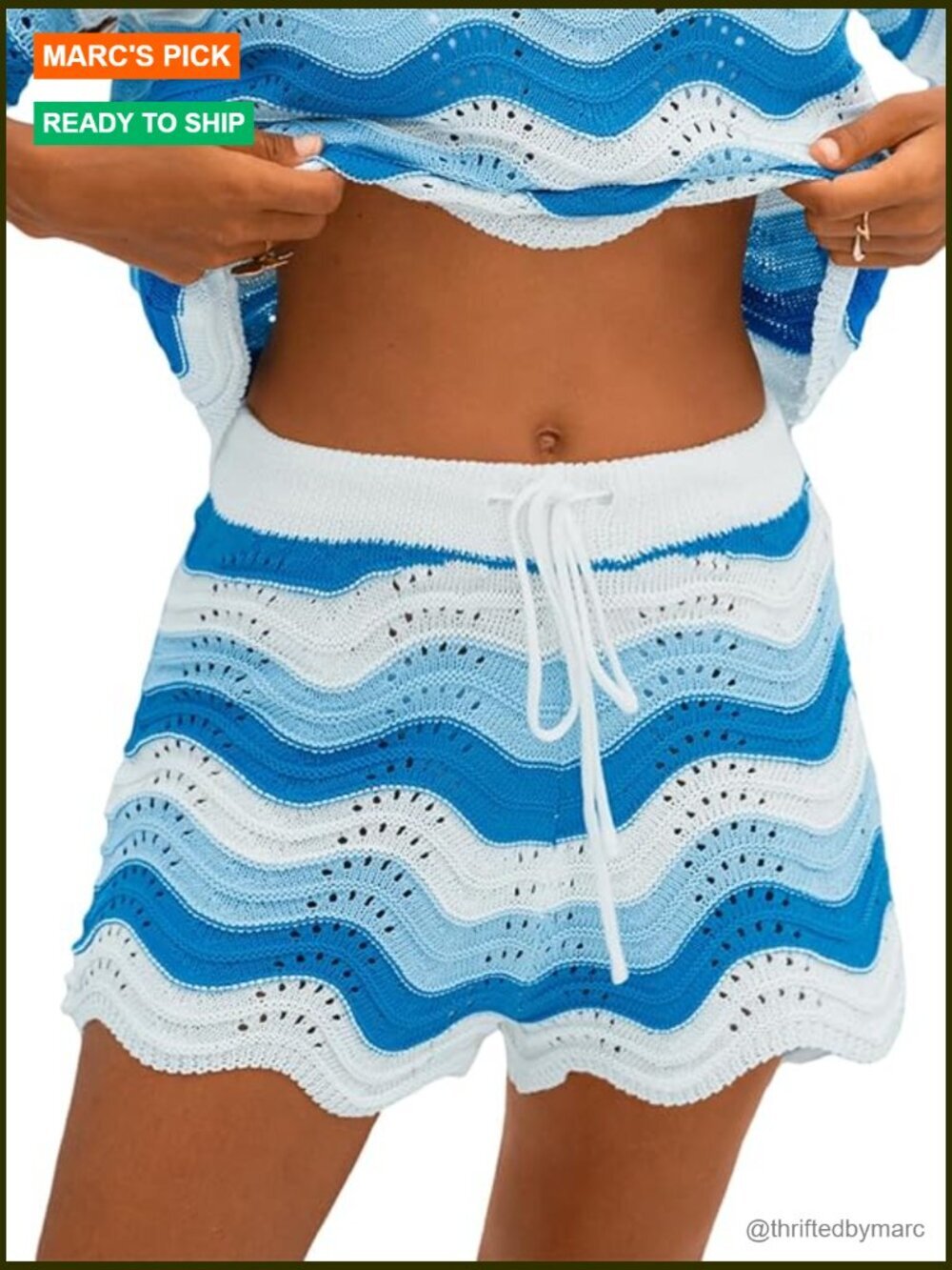 Striped Drawstring Waist Knit Swim Cover Up Casual Beach Shorts